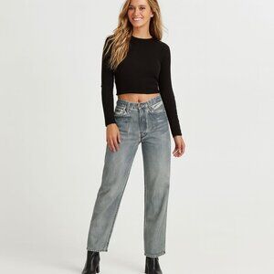 ZARA Size 2 High-Waisted Wide-Leg Jeans Blue Denim White Contrast